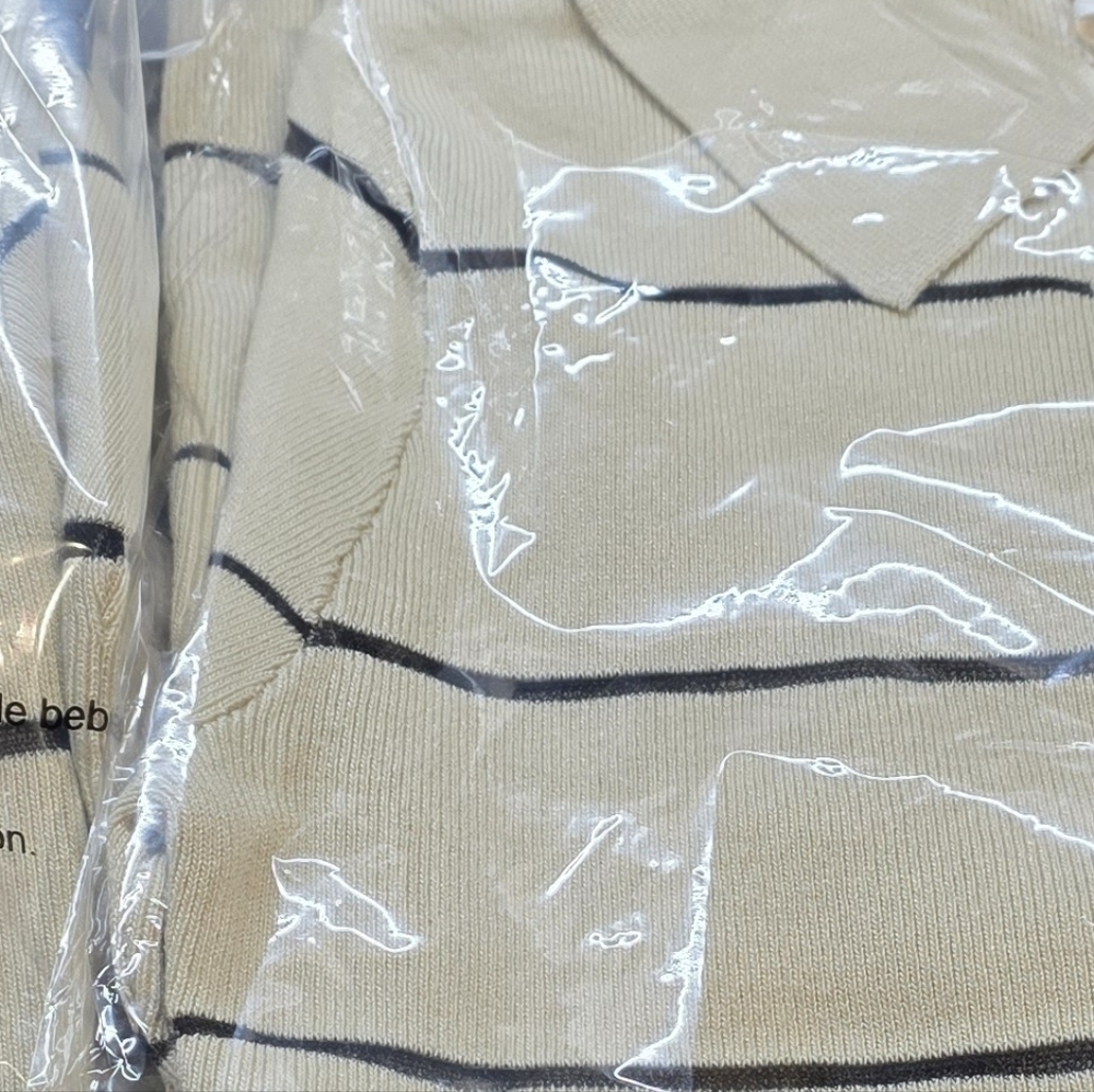 NWT Hot & Delicious Striped Cream Long Sleeve Collared Dress Small PTP 20 - Picture 6 of 8